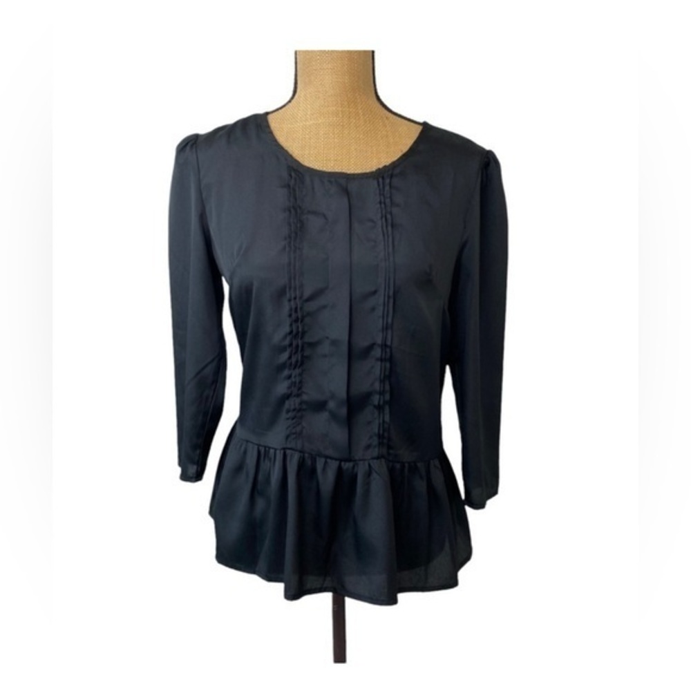 Xersion Black Peplum 3/4 Sleeve Blouse‎
